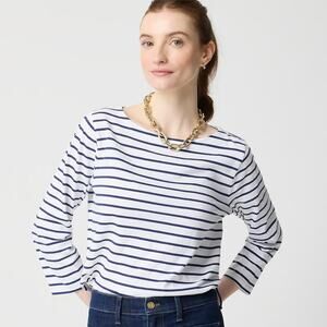 NWT J.Crew Striped Three-Quarter Sleeve Boatneck Tee Antique Navy White Size XS